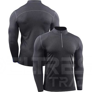 Fermeture éclair cou 2025 adultes hommes Fiber Compression T-Shirts motif solide col rond chemise vêtements en gros - Product Image 3