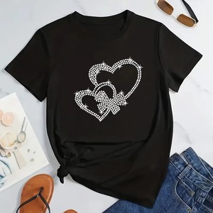 Camisetas Transpirables OEM para Mujer, Camiseta con Pedrería, Camiseta con Pedrería Más Vendida para Mujer, Precio Razonable, Pedrería para Damas - Product Image 5