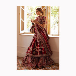 Lehenga choli ชุดแต่งงานกับลูกปัดปักทำงานด้านหน้าด้านหลังผ้าลูกไม้สำหรับเจ้าสาวมีจำหน่ายในราคา - Product Image 5