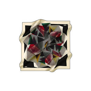 Vintage 100% Silk Square Scarf-Black Crepe Satin with Geometric Pattern - Product Image 1