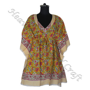 Nouvelle arrivée 2024 indien main bloc imprimé caftan Robe KFCS131 Robe d'été Kimono vacances coupe ample Robe vêtements pour femmes - Product Image 1