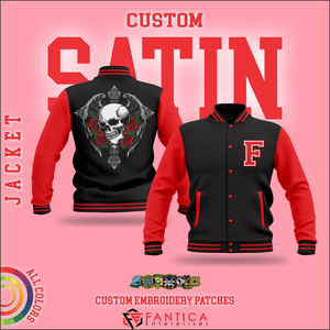 เสื้อแจ็กเก็ตบอมเบอร์ปักลายสำหรับผู้ชายเสื้อแจ็คเก็ตทีมไซส์ใหญ่พิเศษผ้าซาตินปักลาย - Product Image 5