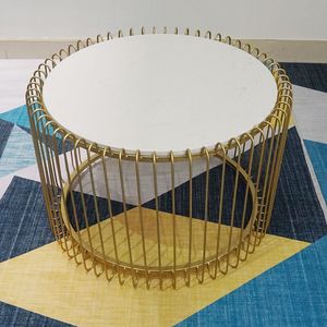 SFBT021-Contemporary Brass <b>Sofa</b> <b>Table</b> with Chimera Cage Yellow Brass and White Marble Decorative Feature - Product Image 4