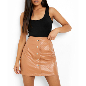Haute tendance véritable femmes jupes en cuir utilisation de bureau tenue décontracté femmes genou longueur jupe sur mesure en cuir Mini jupes - Product Image 1