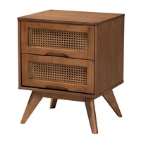 Ensembles de chambre à coucher chic vintage du milieu du siècle commode de lit à plate-forme en noyer 2 tables de chevet avec rotin tissé