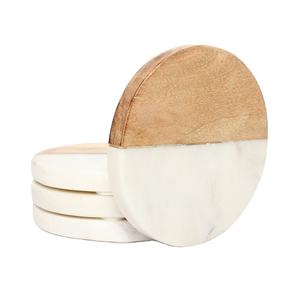 Posavasos de mármol blanco y madera sublimación natural y posavasos de té de piedra de mármol con incrustaciones de metal personalizados al por mayor - Product Image 1