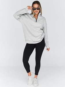 Sudadera Casual de Invierno para Mujer con Media Cremallera, Bordada y Estampada, Transpirable, de Punto, con Capucha, Diseño Urbano, 100% Algodón - Product Image 5