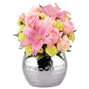 Pot de fleur ventre martelé de qualité supérieure serti de couleur argent avec un design classique élégant - Product Image 1