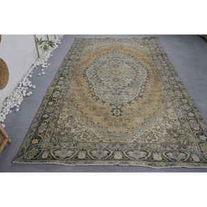 พรมขนสัตว์สีเบจและสีฟ้าคลาสสิกวินเทจทำด้วยมือ6x9.6ft พรมกำมะหยี่รูปสี่เหลี่ยมผืนผ้าเย็บปะติดปะต่อกันดีไซน์ห้องโถงสำหรับวัยรุ่น - Product Image 1