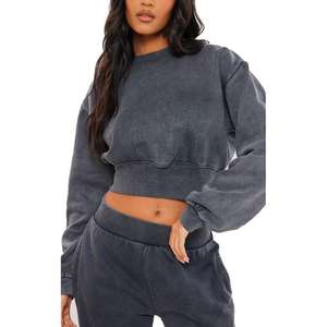 Nuevo chándal Vintage con lavado ácido para mujer, conjunto de 2 piezas de algodón personalizable a la moda, pantalones de chándal transpirables, logotipo de otoño - Product Image 4