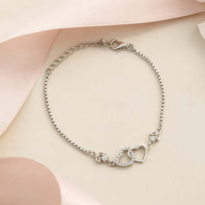 NOVAMART Fine Rhodium-Plated Vintage Charm <b>Bangle</b> <b>Bracelet</b> with Double Trouble Heart Link Chain Gift Option Wholesale Export - Product Image 1