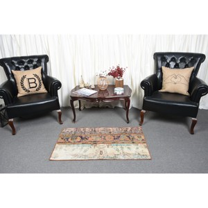 Alfombra de lana turca Vintage de 2,2x3,7 pies, naranja y Beige, patrón de retazos de tejido plano para decoración para sala de estar, 4m de ancho con respaldo de látex - Product Image 3