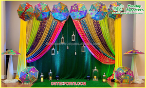 Fabuloso Mehndi noche escenario telón de fondo configuración Punjabi Sangeet noche telón de fondo cortina para escenario colorido indio boda telón de fondo conjunto - Product Image 6