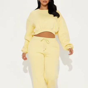 Ensemble jogging deux pièces pour femmes, respirant, écologique, coupe ample, sweat-shirt long, pantalon évasé taille haute, vêtements de sport décontractés - Product Image 1