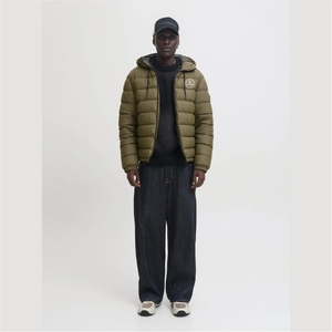 Veste matelassée en denim de haute qualité pour homme, style vintage, col montant, logo brodé sur le devant, motif uni, fermeture éclair pour l'hiver - Product Image 5