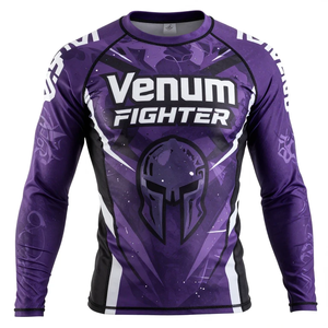 เสื้อรัดกล้ามเนื้อแขนยาว Venum Fighter สีม่วงดำ พิมพ์ลายแบบ Sublimation แห้งเร็ว สำหรับ MMA รุ่นใหม่ล่าสุด - Product Image 2