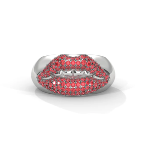 Bague Lèvres Sculptées Kiss My Art en Argent Sterling Plaqué Or Blanc Rose 18K avec Diamants Créés en Laboratoire – Style Minimaliste pour Femme - Product Image 5
