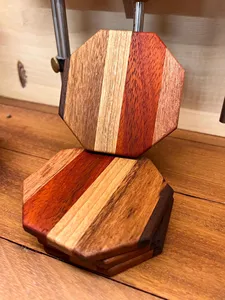 Walnut <b>Coasters</b> Handcrafted Wood Hexagon <b>Coaster</b> Set Unique Design Home Decor Artisan Made Wooden Hexagonal <b>Drink</b> <b>Coasters</b> - Product Image 3