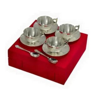 Fully Silver Color Finishing Shiny Polished Gorgeous Look Fancy Designer Brass Made <b>Tea</b> <b>Cup</b> <b>And</b> <b>Saucer</b> In Competitive Price - Product Image 5