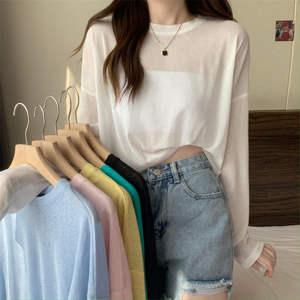 Verano mujer Sexy manga larga malla pura sólido flaco camiseta Tops manga larga pura delgada señoras camiseta - Product Image 6