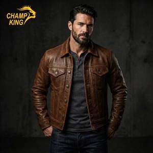 Chaqueta de Cuero de Alta Calidad para Hombre, Cuero Vacuno Genuino, Forro de Satén, Cuello de Piel Sintética, Chaqueta 2025 - Product Image 1