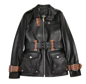 Haute qualité femmes veste en cuir véritable hiver femmes veste en cuir/femmes en cuir d'agneau véritable Bomber Biker veste - Product Image 3