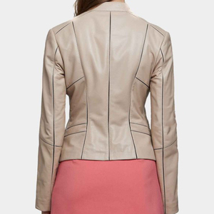 แจ็คเก็ตหนังแกะคุณภาพดีสำหรับผู้หญิง, 2025เสื้อแจ็กเก็ตมอเตอร์ไซด์แบบลำลองมีซิปด้านหน้าเข้ารูปขนาดพิเศษเอวหลายกระเป๋า - Product Image 5