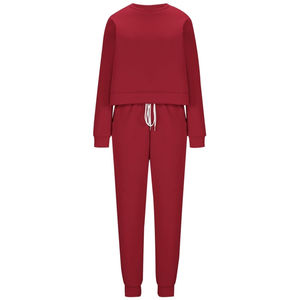 Ensemble de survêtement deux pièces décontracté à capuche pour femme, couleur unie rouge, sweat-shirts et pantalons de jogging - Product Image 1