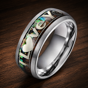 Anillo de Acero Inoxidable con Incrustaciones de Madera y Concha de Abulón con la Inscripción 'I Love You' para Hombre y Mujer, Anillo de Compromiso y Boda, Venta al Por Mayor JLM - Product Image 1