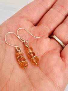 925เงินแท้สีส้ม Oregon Sunstone ต่างหูทำด้วยมือน่ารักน้ำหนักเบาเครื่องประดับอัญมณีชุบทองงานแต่งงาน - Product Image 2