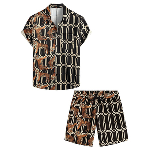 OEM High Quality Printed Summer Men's Sleepwear <b>Set</b> Soft Breathable Cotton Polyester Fabric Best Price - Product Image 1