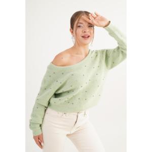 Pull décontracté vert brodé rose sans dos pour la vente en gros - Product Image 3