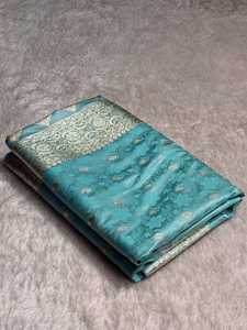 Saree Tradicional Banarasi Mashru Katan Tejido a Mano, Muy Popular, Protección Solar, Secado Rápido, Fácil de Usar en Todas las Estaciones - Product Image 3