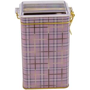 Boîte en métal rectangulaire à carreaux roses de 75x100x170mm avec fermoir en fil de 1,1 L et couvercle transparent - Product Image 1