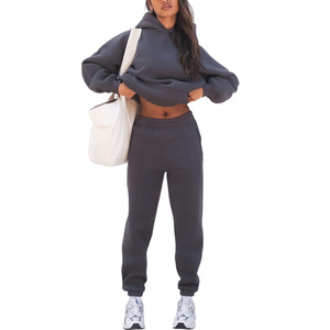 Womens Regular Fit Tracksuit OEM Custom Design Soft Material Solid <b>Pattern</b> Embroidered Logo Branding Supports Private Rhinestone - Product Image 1