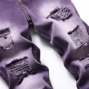 Venta al por mayor de pantalones azules de moda Vintage desgastado Stretch Slim Fit Skinny Ripped High Street Pencil Denim Tear Jeans para hombres - Product Image 4