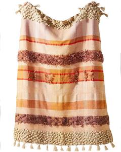 Plaid en coton tissé de haute qualité 100% coton, 50x60 pouces, motif géométrique rayé avec pompon décoratif - Product Image 5