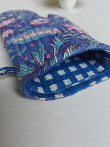 Manoplas de horno acolchadas de algodón con estampado de bloque de mano Reversible con borde de tubería, alfombrillas de Mesa para el hogar, género de productos para el hogar - Product Image 4