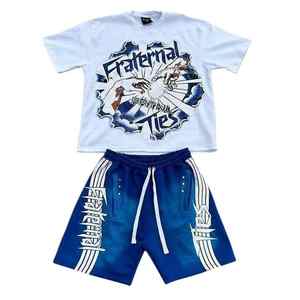Ensemble short et pantalon pour homme, respirant, imprimé, style streetwear, 100% coton, été - Product Image 3