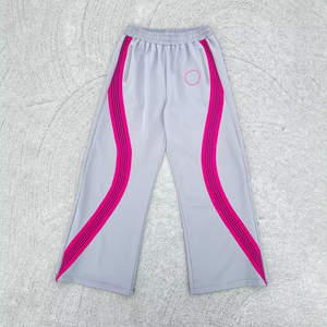 Pantalon de survêtement à rayures à logo personnalisé OEM Pantalon de survêtement baggy ample surdimensionné en tricot de coton pantalon de survêtement évasé pour hommes - Product Image 5