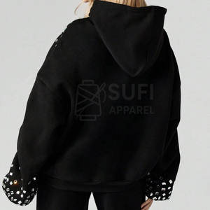 เสื้อฮู้ดผู้หญิงดีไซน์ล่าสุด ประดับเพชร สำหรับฤดูหนาว ผ้าฝ้าย 100% สีและขนาดสั่งทำได้ พร้อมโลโก้สั่งทำ - Product Image 2