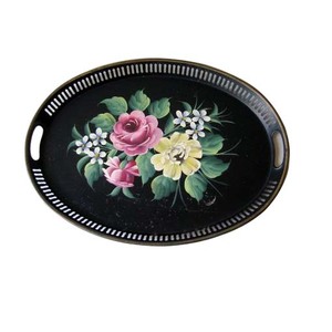 Plat de service en émail noir, décoration de table pour mariage, utilisation de service de traiteur, vaisselle, plat de service pour aliments - Product Image 1