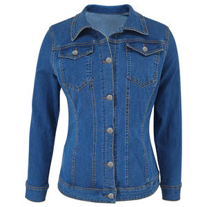 Classic Blue Wash Denim <b>Jacket</b> for <b>Women</b> Slim Fit Long Sleeve Outerwear Stretchy Cotton Top Crystal Casual Fashion Style - Product Image 2