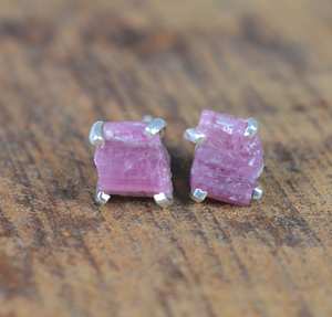 Rubis brut 925 boucle d'oreille en argent Sterling personnalisé pierre naturelle cadeau de fiançailles de mariage Vintage - Product Image 1