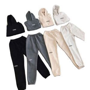 Conjuntos de Joggers Personalizados para Hombre, 100% Algodón, Forro Polar, con Capucha, Color Sólido, Trajes Deportivos de Manga Larga, Gruesos, de 2 Piezas - Product Image 1