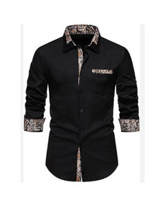 เสื้อเชิ้ตผู้ชายแขนยาวสไตล์ลำลองสำหรับฤดูใบไม้ร่วง ปกเชิ้ตแบบพับได้ ลายเรียบ ผ้าซาติน ป้องกันการเป็นขุย ผลิตจากโพลีเอสเตอร์/คอตตอน - Product Image 1