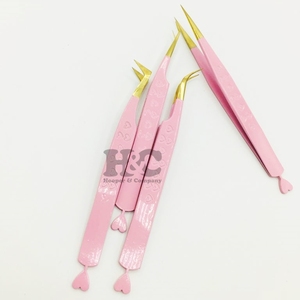 Pinzas en forma de corazón Rosa visón revestimiento de Punta dorada pinzas de extensión de pestañas de calidad sólida de acero inoxidable logotipo sostenible - Product Image 6