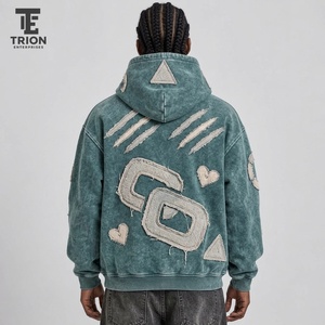 Sudadera con capucha para hombre, estilo acid wash, con bordado, combina textura vintage, comodidad y bordados detallados para un look casual moderno. - Product Image 4