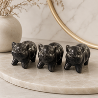 Statue de cochon en obsidienne argentée, ornement animalier sculpté en cristal naturel pour collection de bureau, étagère et cadeau porte-bonheur
