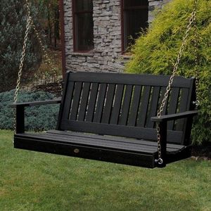 Teak <b>wood</b> porch <b>swing</b> with high back support and handcrafted structure ideal for traditional <b>garden</b> patios - Product Image 3